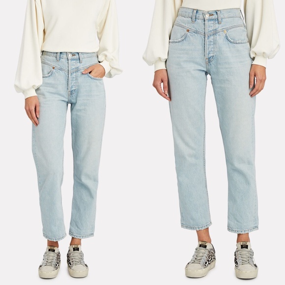 ❤️ Re/Done Double Yoke High Rise Straight Jeans Light 04 Wash Size 24 - Picture 1 of 13